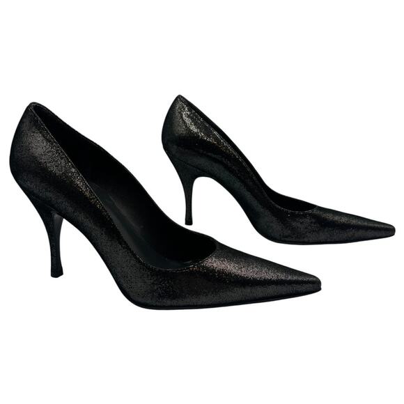 Stuart Weitzman Glittered Pointed Toe Pumps Heeled Shoes Black Size 7M - Picture 1 of 8